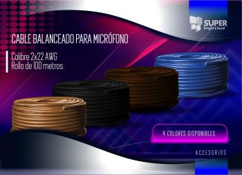 CABLE BALANCEADO PARA MICROFONO 100MTS CALIBRE 2X22 CAFE OBSCURO SUPER BRIGHT AND LOUD